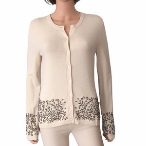 NWOT Willi Smith Women’s Silk Angora Hand Beaded Cream Button Cardigan